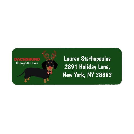Dachshund door sneeuw Schattige Doxie rendier hond Etiket (Voorkant)
