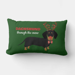 Dachshund door sneeuw Schattige Doxie rendier hond Kussen