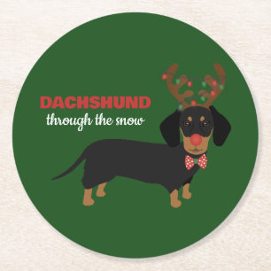 Dachshund door sneeuw Schattige Doxie rendier hond Ronde Kartonnen Onderzetter