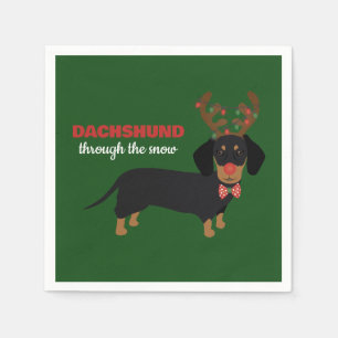 Dachshund door sneeuw Schattige Doxie rendier hond Servet