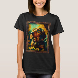 Dachshund Doxie Weenie Painting Sunflower Flower M T-shirt