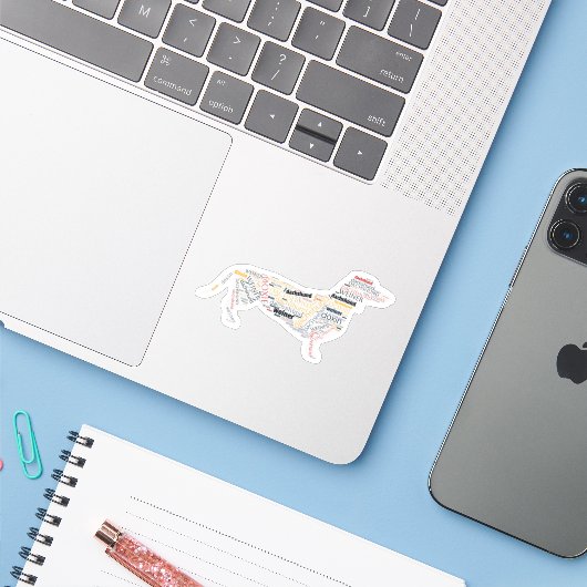 Dachshund Doxie Wiener Hondennamen Sticker (Laptop met iPhone)