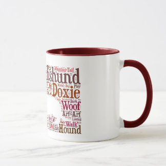 Dachshund Doxie Word Cloud Coffee Mok in Red Brown