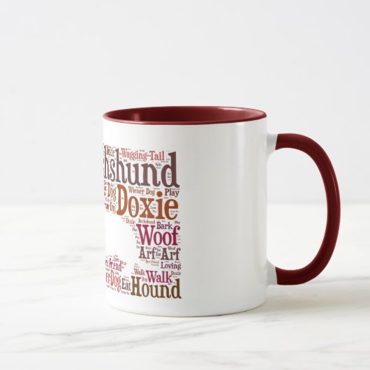 Dachshund Doxie Word Cloud Coffee Mok in Red Brown (Rechts)
