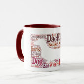 Dachshund Doxie Word Cloud Coffee Mok in Red Brown (Voorkant links)