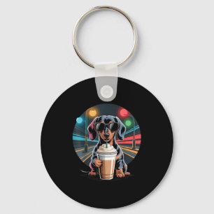 Dachshund drinkt ijskoffie dier hond meme sleutelhanger
