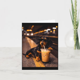 Dachshund Drinkt IJskoude Koffie Grappig Dieren Me Kaart