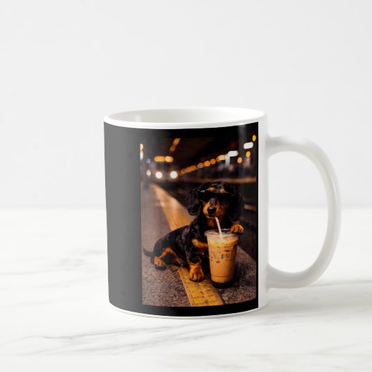 Dachshund Drinkt IJskoude Koffie Grappig Dieren Me Koffiemok (Rechts)