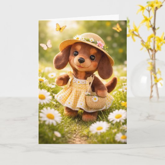 Dachshund Elk Gelegenheid Digitale Downloadkaart Kaart (Gele Bloem)
