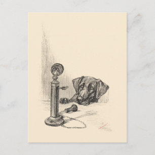 Dachshund en antieke telefoon briefkaart