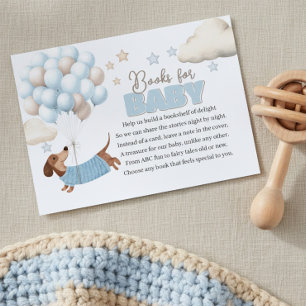 Dachshund en Ballonnen Blauwe Boeken voor Baby Sho Informatiekaartje