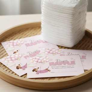 Dachshund en ballonnen Roze luierraffle Informatiekaartje