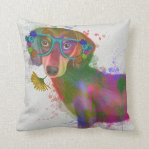 Dachshund en Glasses Rainbow Splash Kussen