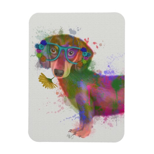 Dachshund en Glasses Rainbow Splash Magneet (Verticaal)