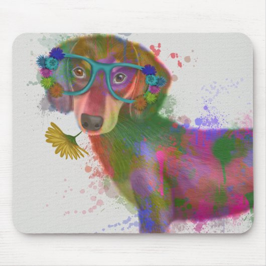 Dachshund en Glasses Rainbow Splash Muismat (Voorkant)