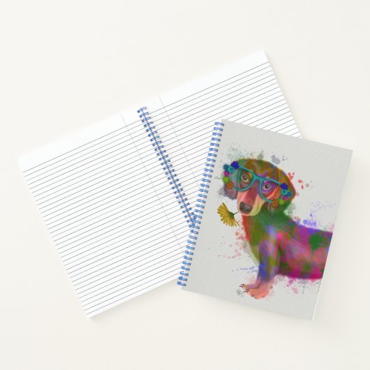 Dachshund en Glasses Rainbow Splash Notitieboek (Binnen)