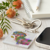 Dachshund en Glasses Rainbow Splash Sleutelhanger (Voorkant Rechts)