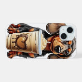 Dachshund en Iced Coffee iPhone 15 Hoesje (Achterkant horizontaal)