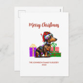 Dachshund en kerstverlichting feestdagenkaart (Voorkant / Achterkant)