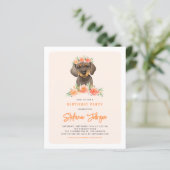 Dachshund en Perzik Bloemen Verjaardag Uitnodiging (Staand voorkant)