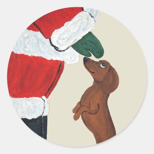 Dachshund en Santa Ronde Sticker (Voorkant)