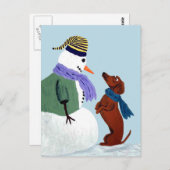 Dachshund en Snowman Briefkaart (Voorkant / Achterkant)