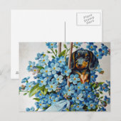 Dachshund en Vergeet-me-Nots Briefkaart (Voorkant / Achterkant)