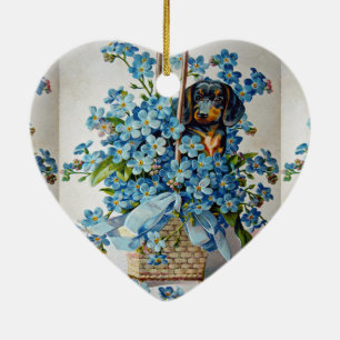 Dachshund en Vergeet-me-Nots Keramisch Ornament