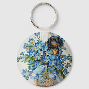 Dachshund en Vergeet-me-Nots Sleutelhanger