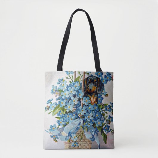 Dachshund en Vergeet-me-Nots Tote Bag (Voorkant)