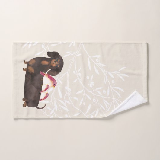 Dachshund- en vogelfamilie bad handdoek (Handdoek)