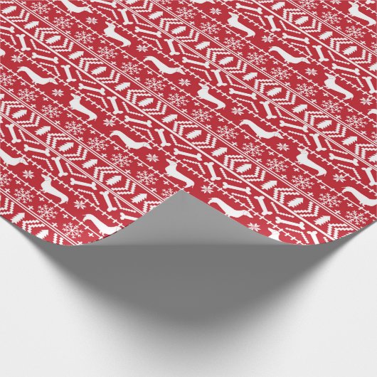 Dachshund Fair Isle kerstcadeautje Cadeaupapier (Hoek)