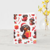 Dachshund Familie Kerst Wenskaart Kaart (Gele Bloem)