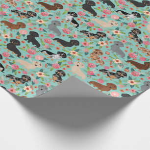 dachshund floral florals munt cadeaupapier