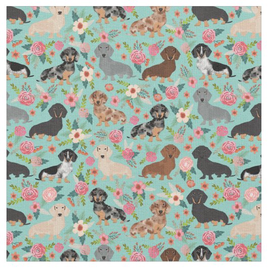 Dachshund Florals Stof (Close Up)