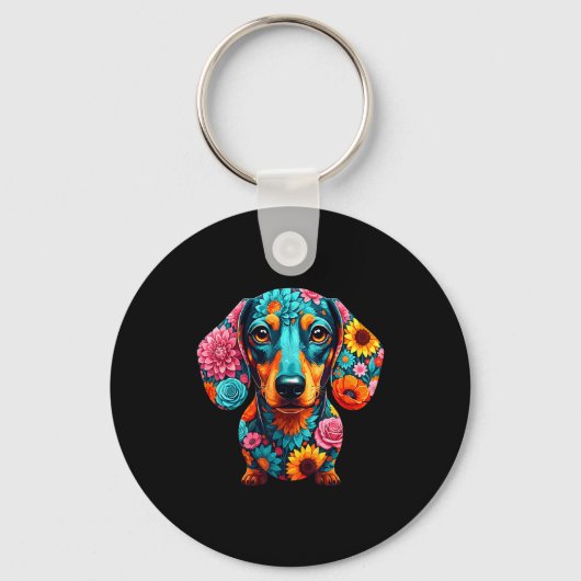 Dachshund Flower Funny Dog  Sleutelhanger (Voorkant)