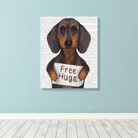 Dachshund Free Hugs Canvas Afdruk (Insitu (Houten vloer))