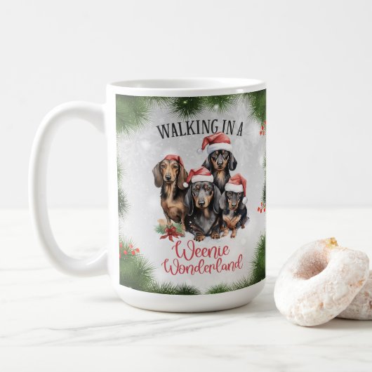 Dachshund Funny Christmas Chien café Mug (Avec donut)
