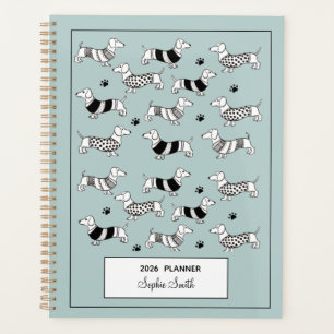 Dachshund geïllustreerd Hondenliefhebber Blue 2022 Planner