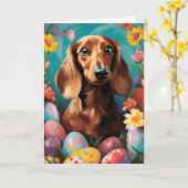 Dachshund Gelukkig Pasen Kaart (Gele Bloem)