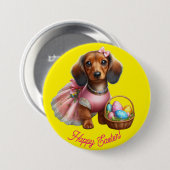 Dachshund Gelukkig Pasen Knop Ronde Button 7,6 Cm (Voorkant /achterkant)