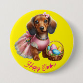 Dachshund Gelukkig Pasen Knop Ronde Button 7,6 Cm (Voorkant)