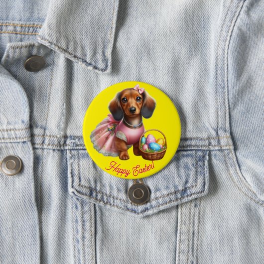 Dachshund Gelukkig Pasen Knop Ronde Button 7,6 Cm (In situ)