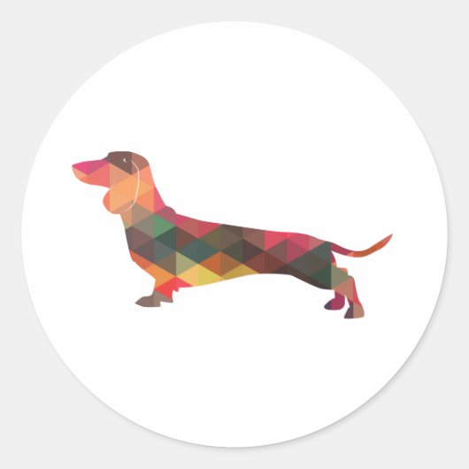 Dachshund Geometric Pattern Silhouette Ronde Sticker (Voorkant)