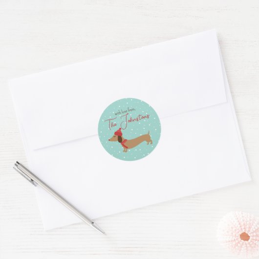 Dachshund Gepersonaliseerde Kerstmis Envelop Seal Ronde Sticker (Envelop)