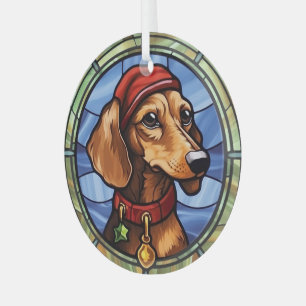 Dachshund Glas in lood Kerst Glas Ornament