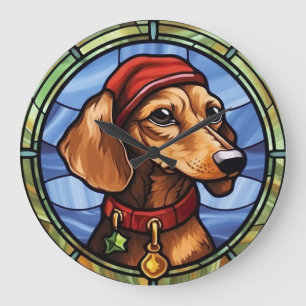 Dachshund Glas in Lood Kerstmis Grote Klok