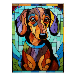 Dachshund Glas-in-lood-stijl Hondendesign Perfect Poster