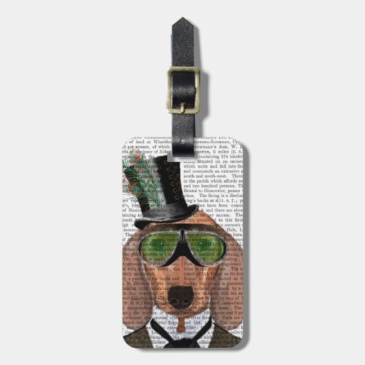 Dachshund Green Goggles Top Hat Bagagelabel (Voorkant verticaal)