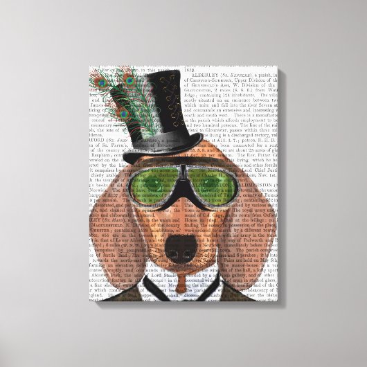 Dachshund Green Goggles Top Hat Canvas Afdruk (Voorkant)